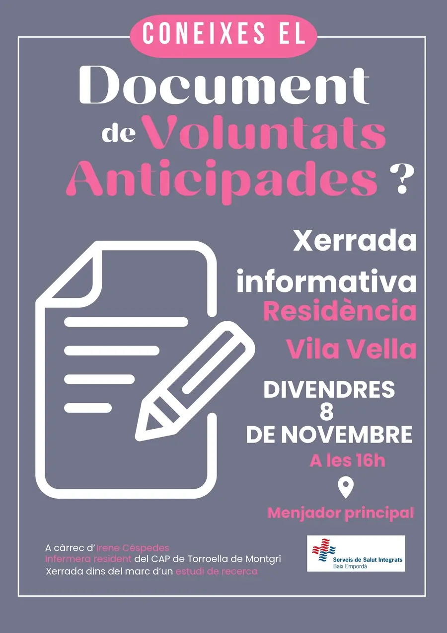 Cartell de la xerrada informativa sobre el Document de Voluntats Anticipades.